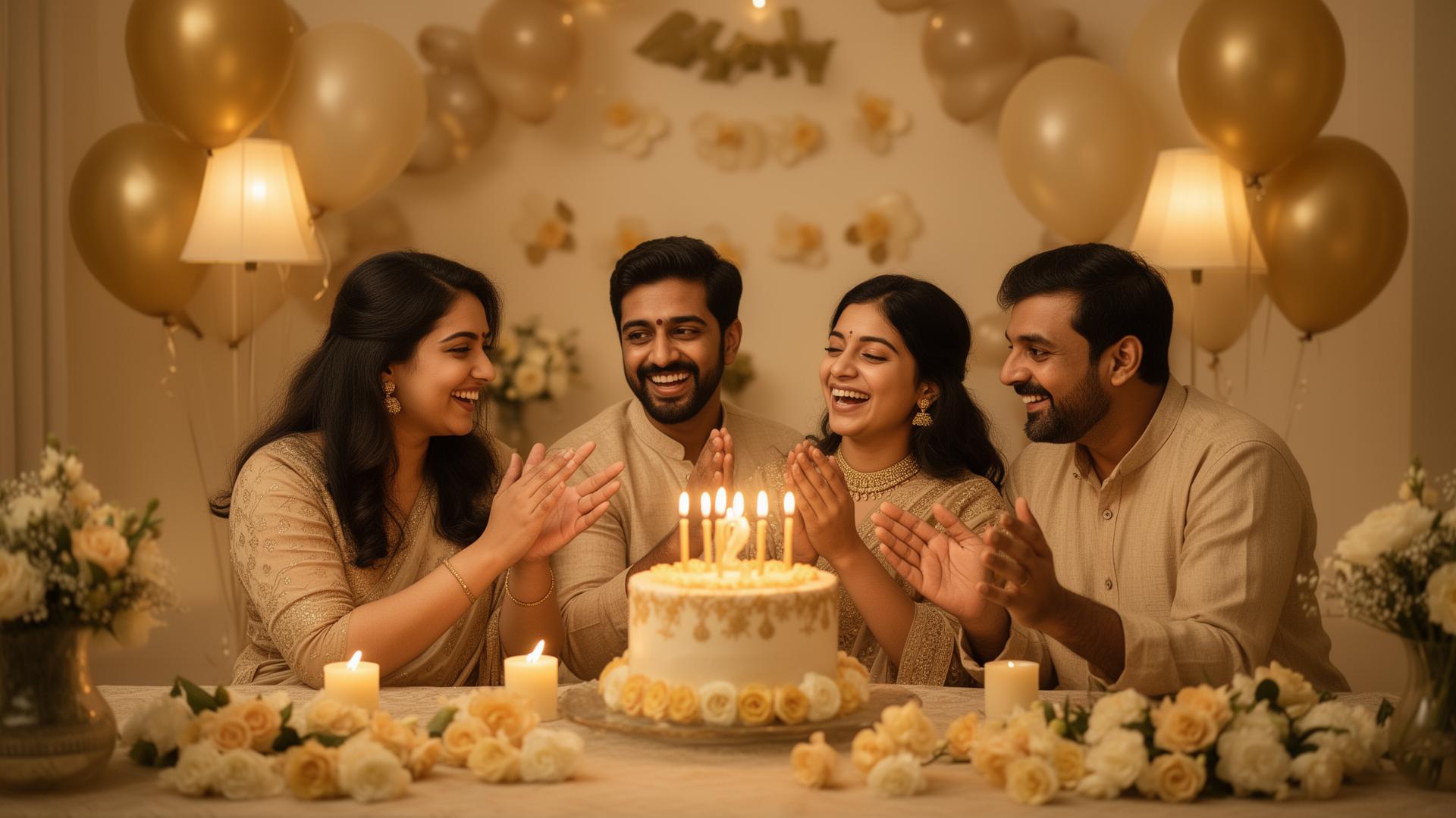 Indian family celebrating at home